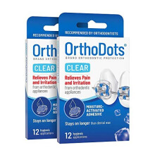 OrthoDots CLEAR (24 Count) - Moisture Activated, Silicone Dental Wax Alternative for Pain Caused by Braces. OrthoDots Stick Better & Stay on Longer th