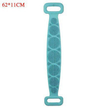 (Green, 62*11cm) Silicone Back Scrubber Shower Bath Strap Body Cleaning Exfoliating Long Brush