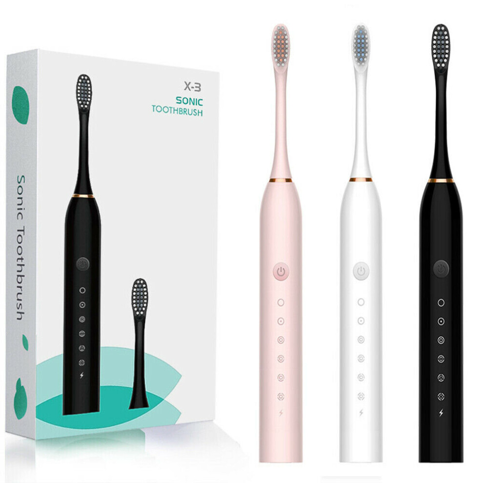 (Black) Rechargeable Electric Toothbrush Sonic Vibration With 4 Brush Heads