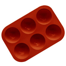 (Red) 6 Holes Silicone Baking Mold 3D Half Ball Sphere Chocolate Cupcake DIY Cake Mold