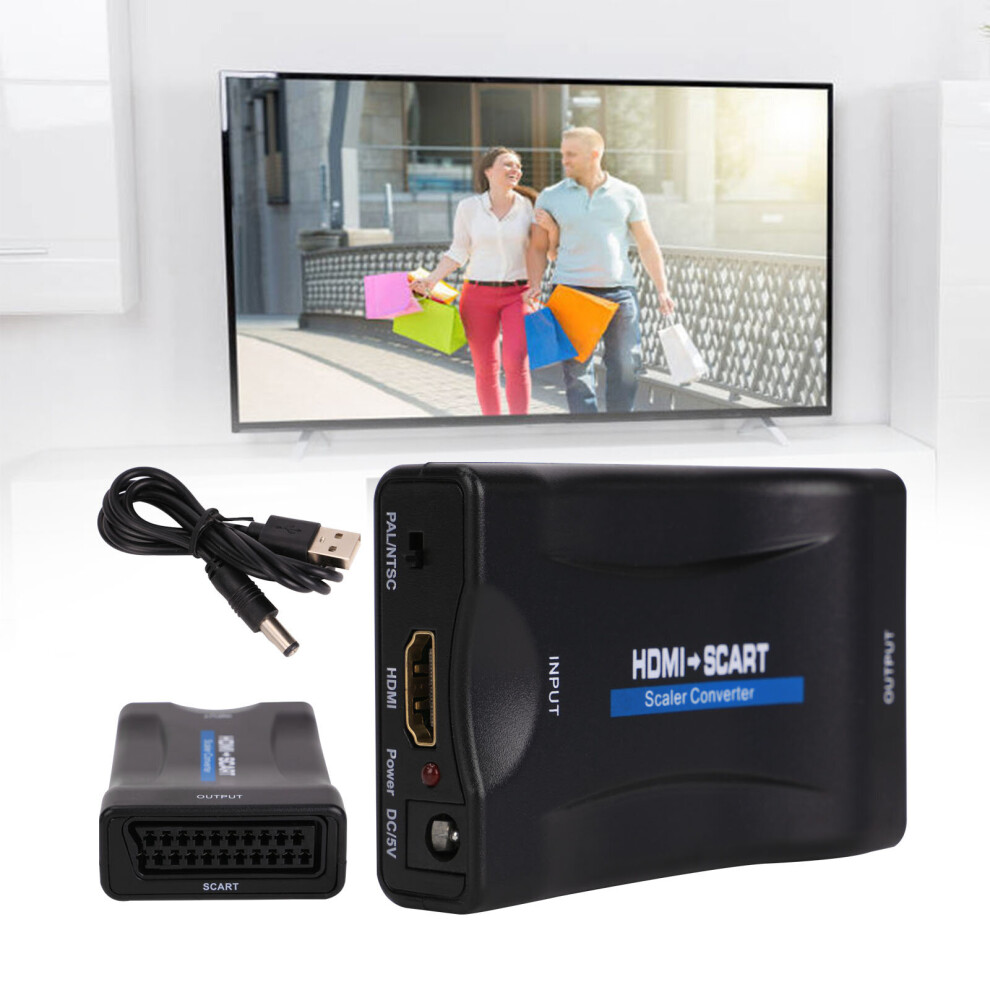 HDMI to SCART Adapter 1080P Video Audio Upscale Converter USB Cable