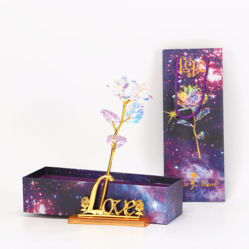 Gold Galaxy Rose Flower Valentines Day Gift Romantic Flower With Love