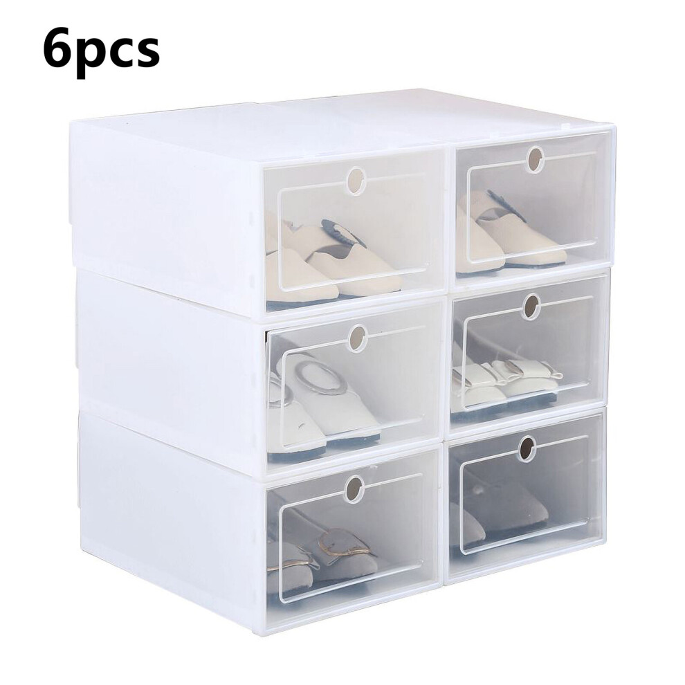 6X Plastic Shoe Storage Boxes Stackable Foldable Organiser Duarble
