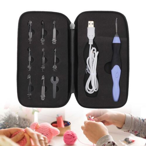 9-in-1 Hooks Light Up Needles Weave Knitting LED USB Crochet Tool Kit