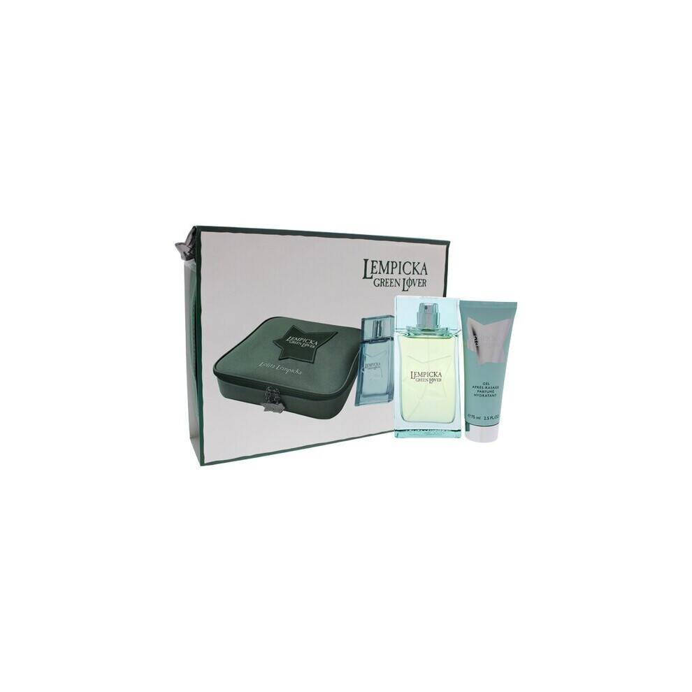 Lolita Lempicka Green Lover Gift Set 100ml EDT Spray + 75ml Aftershave Gel + Pouch
