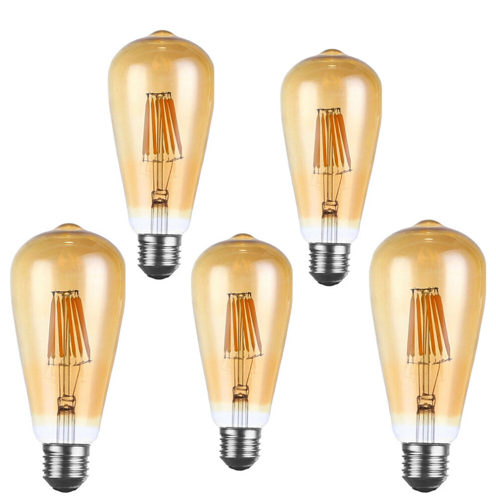 (5xVintage Edison Light Bulb Industrial LED Filament Dimmable Bulb Squirrel Cage A+(ST64 E27 8W)) Vintage LED Bulb Dimmable E27 Decorative Industrial Light A+