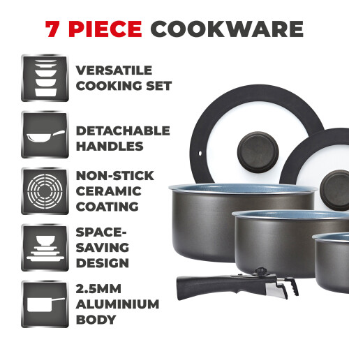 Tower Tower Freedom T800201 7 Piece Cookware Set w/Detachable Handle 1