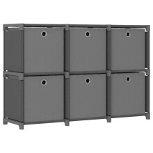 vidaXL 6-Cube Display Shelf with Boxes Grey Fabric Storage Organiser Unit