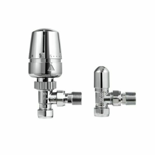 Center 15mm Angled TRV Thermostatic Radiator Valve & Lockshield CHROME