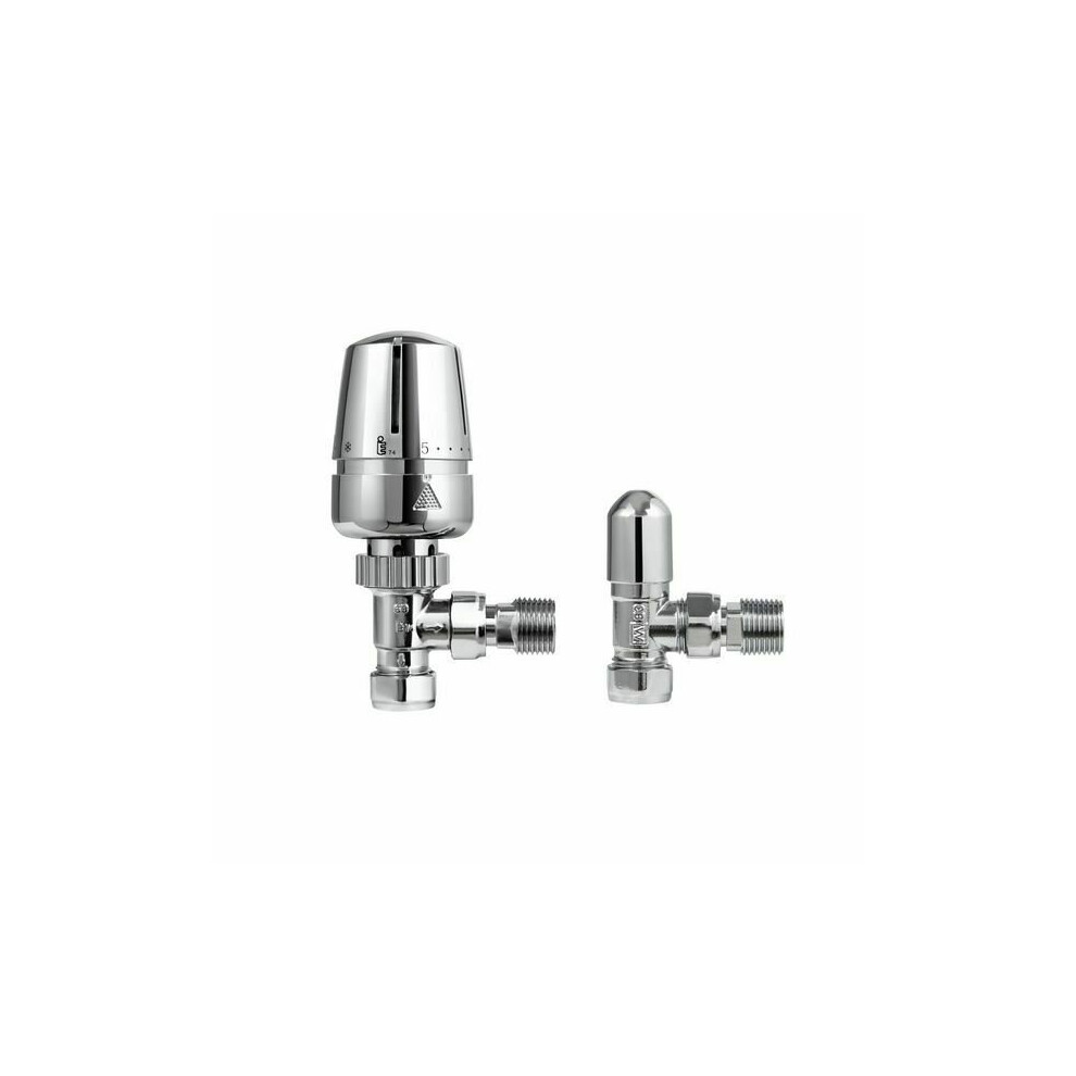 Center 15mm Angled TRV Thermostatic Radiator Valve & Lockshield CHROME