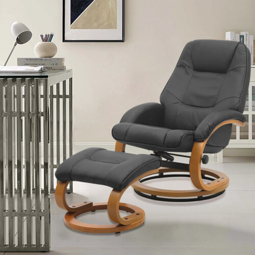 Living And Home (Black) Swivel Recliner Chair Sofa with Footstool 1