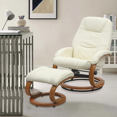 Living And Home (Beige) Swivel Recliner Chair Sofa with Footstool 1
