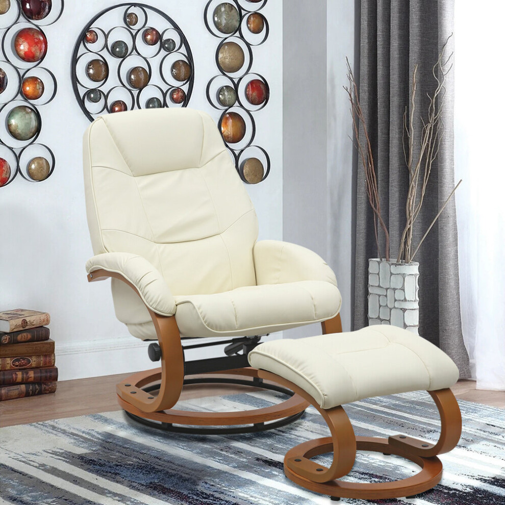 (Beige) Swivel Recliner Chair Sofa with Footstool