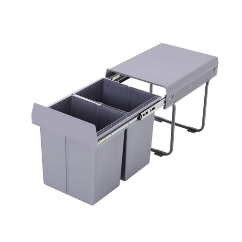 Living And Home (2x20L) 40Litre Pulll Out Recycling Waste Bin Kitchen Cabinet Base Unit 400mm Soft Close 2