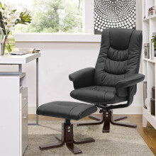 (Black) Recliner Swivel Leather Armchair Chair Sofa with Footrest Stool Lounge