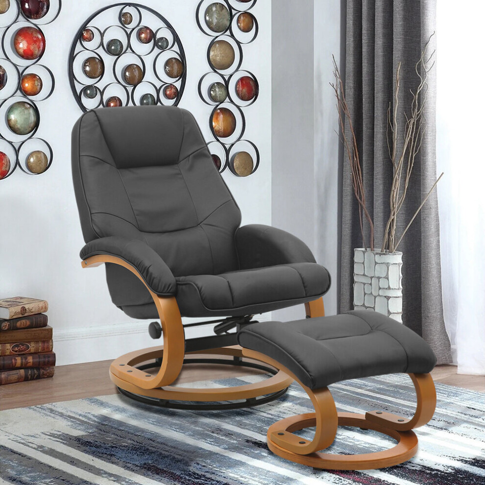 (Black) Swivel Recliner Chair Sofa with Footstool