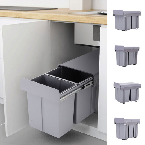 Living And Home (2x20L) 40Litre Pulll Out Recycling Waste Bin Kitchen Cabinet Base Unit 400mm Soft Close 1