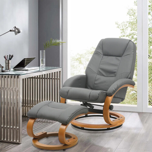 Living And Home (Grey) Swivel Recliner Chair Sofa with Footstool 1