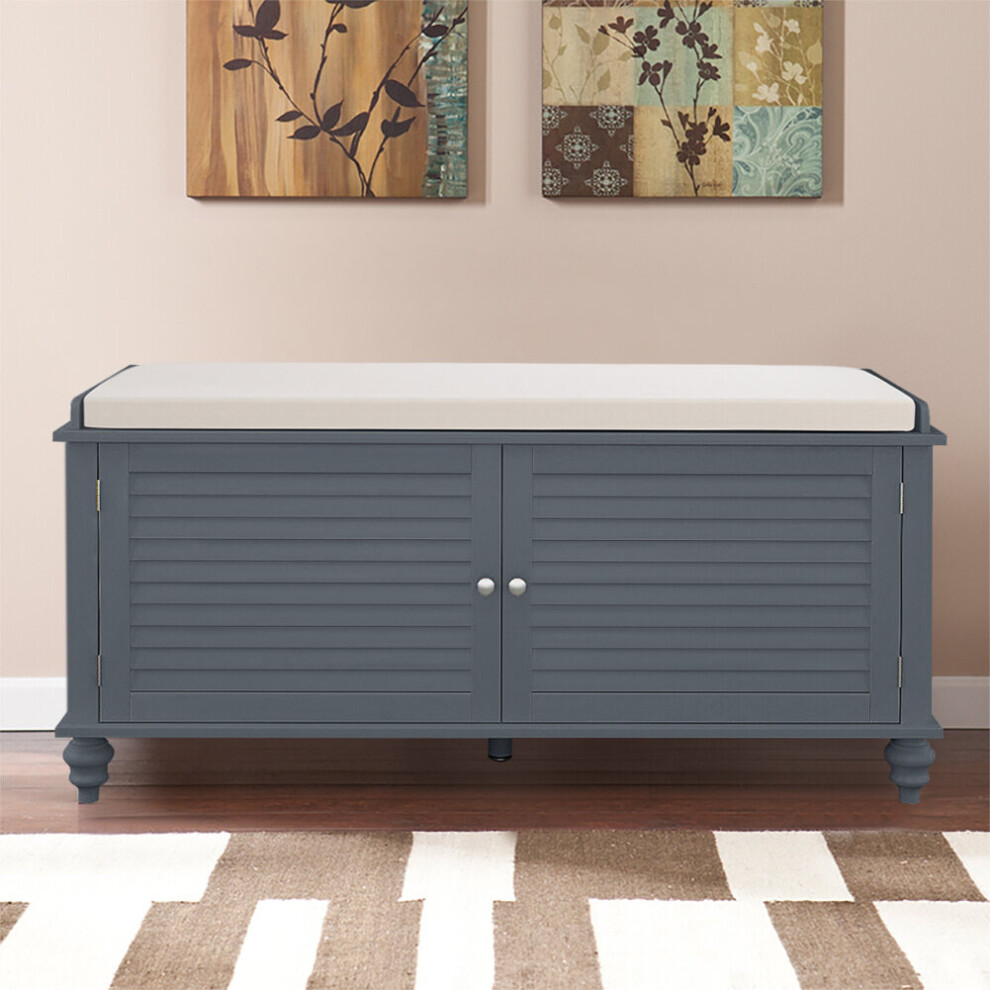 (Grey) Wooden Shoe Cabinet Storage Bench with Linen Cushion