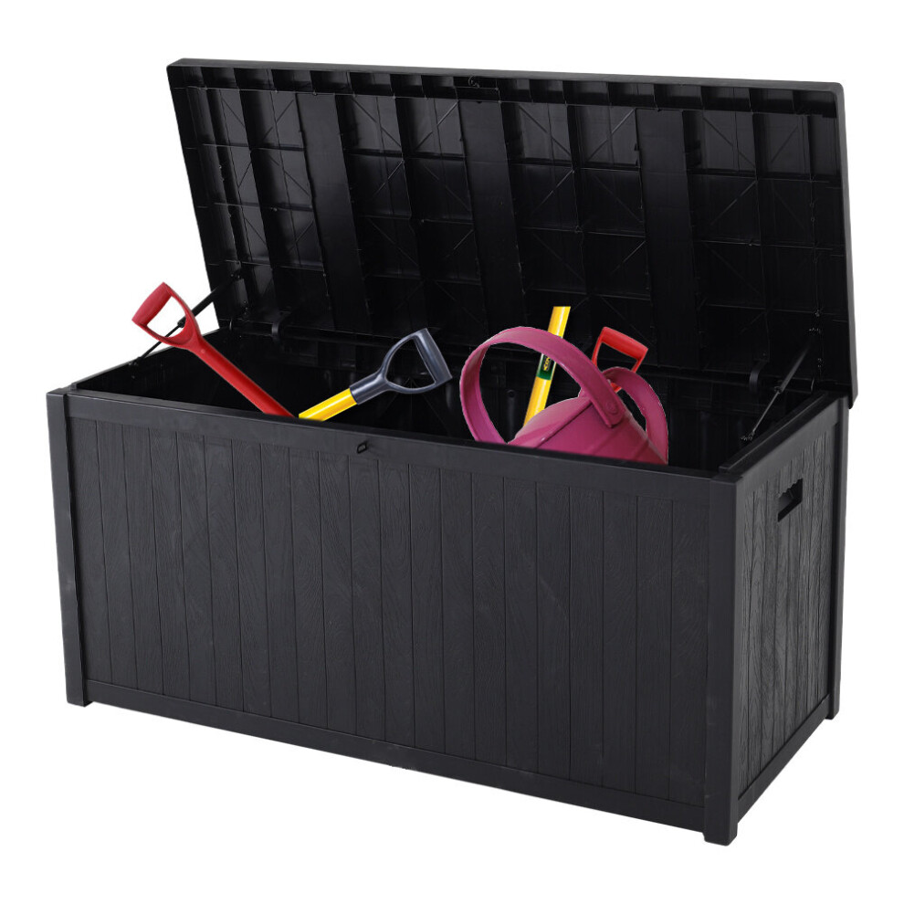 (Black) 430L Outdoor Garden Storage Box Plastic Chest Trunk Cushions Tools Container