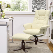 (Beige) Recliner Swivel Leather Armchair Chair Sofa with Footrest Stool Lounge