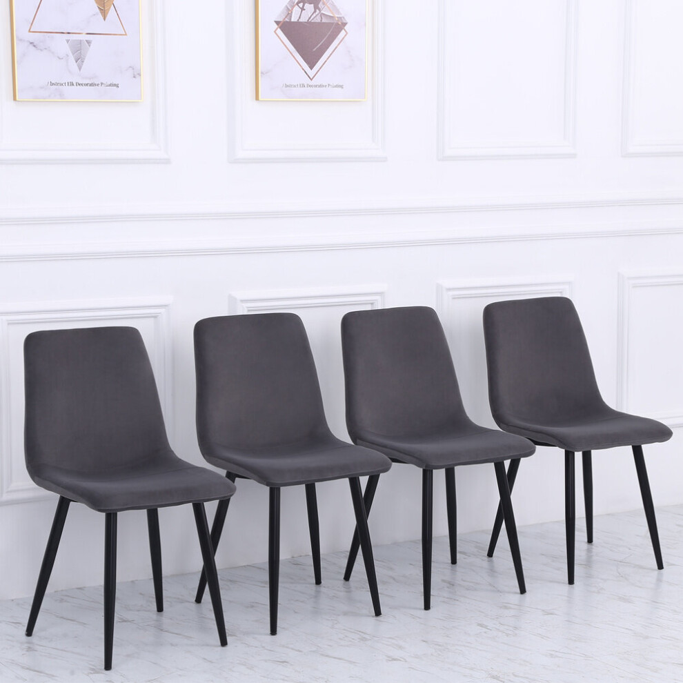 (Grey - Velvet) Set of 4 Velvet Accent Chairs Dining Chairs with Metal Legs