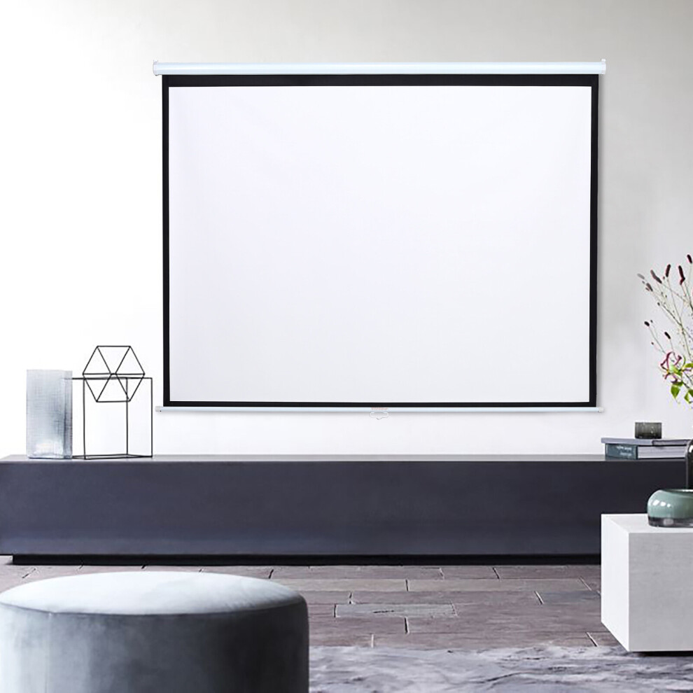 (60 in) Projector Screen Manual Pull Down Wall Mounted Matt White Home Cinema