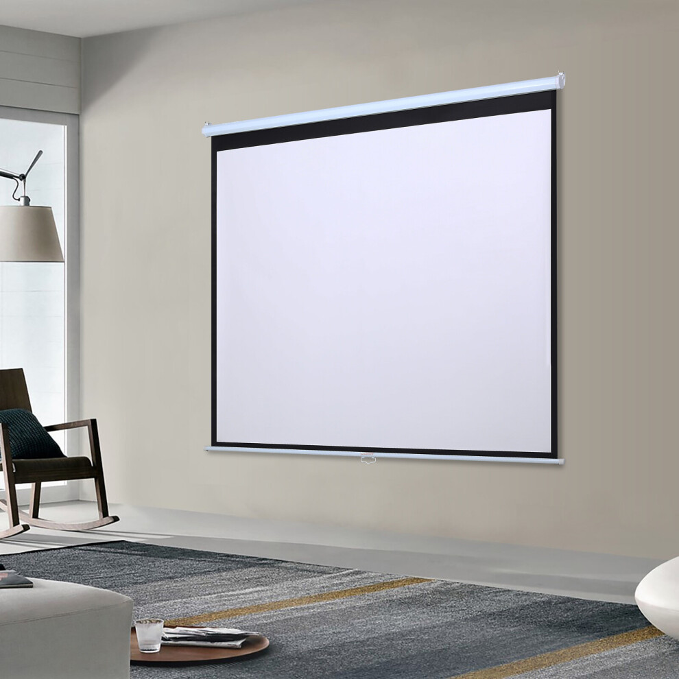 (72 in) Projector Screen Manual Pull Down Wall Mounted Matt White Home Cinema