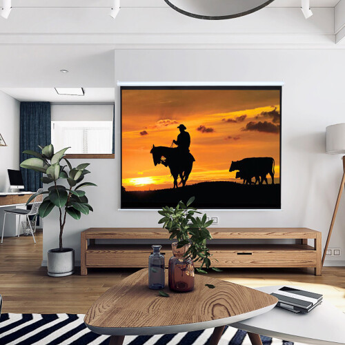 Living And Home (92 in) Projector Screen Manual Pull Down Wall Mounted Matt White Home Cinema 2