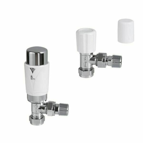 Center Plus 15mm Angled TRV Thermostatic Radiator Valve & Locks Pack