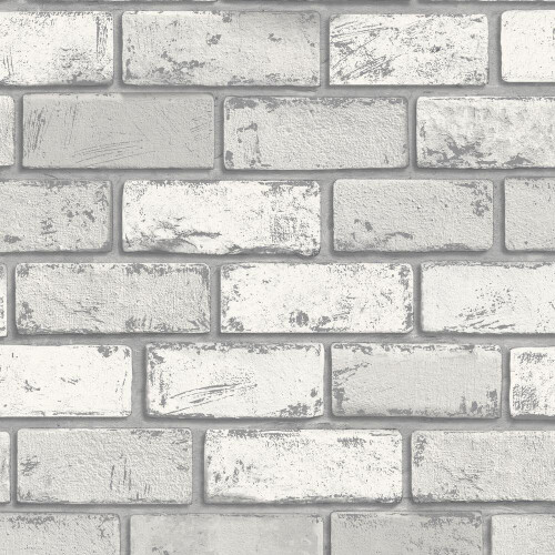 Arthouse 3D Effect White Silver Metallic Brick Wallpaper Stone Slate Industrial Arthouse