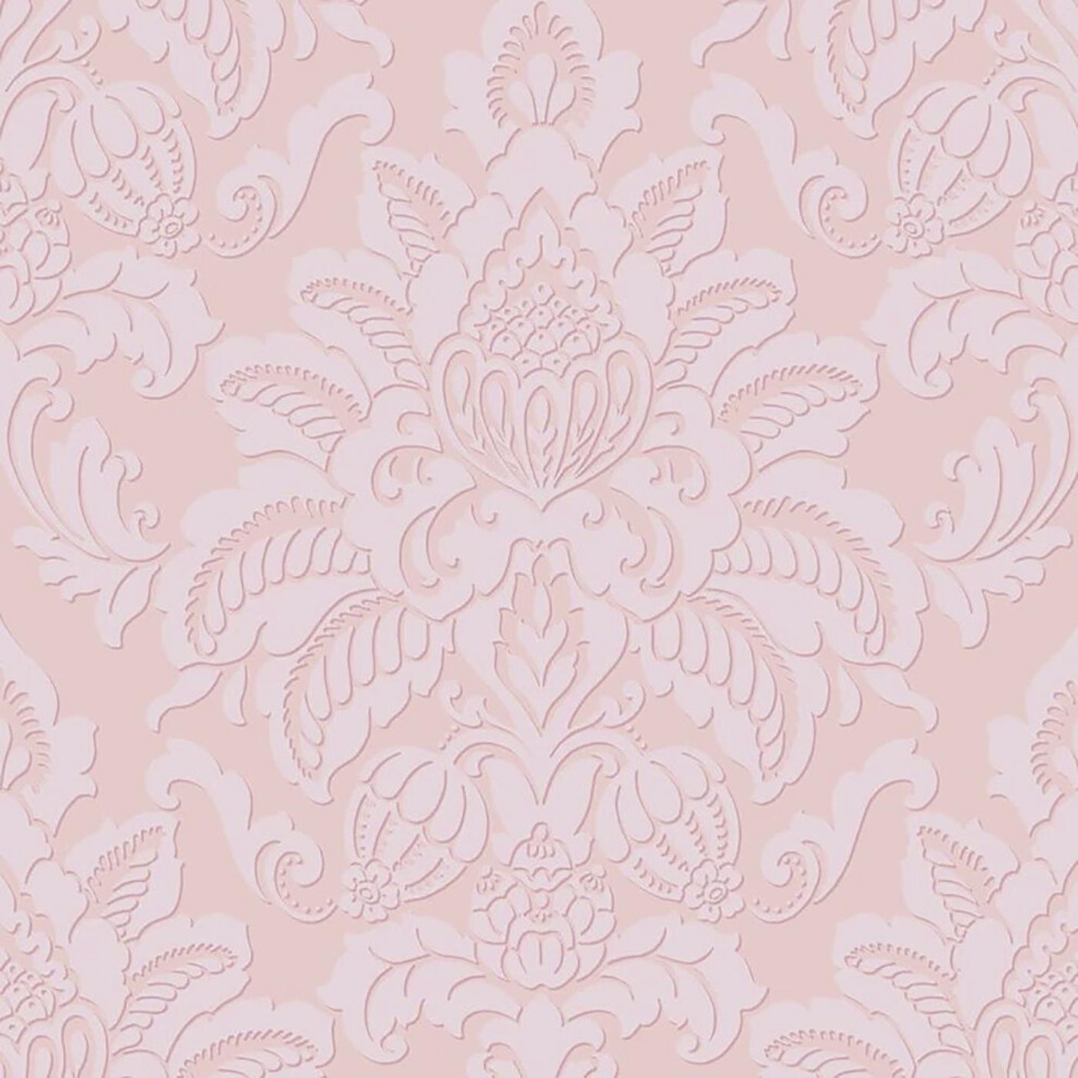 Glistening Blush Wallpaper Arthouse Damask Textured Glitter Embossed Pink