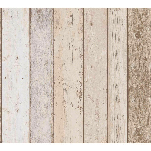 AS Creation 3D Effect Wood Panel Plank Wallpaper Distressed Cream Brown Beige A.S Creation