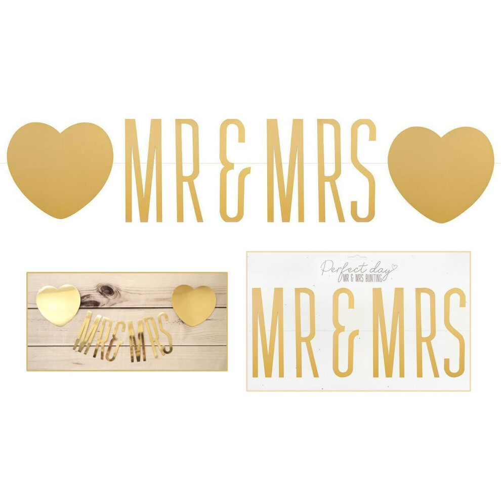 Mr & Mrs Bunting Wedding Decoration Banner Gold Design High Quality Anniversary