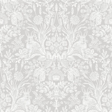 Holden Decor Harlen Wallpaper Trees Flowers Hedgehogs Leaves Rabbits Damask Grey/White