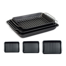 3 Roasting Tray Set Roasters with Racks Handles Non-Stick Carbon