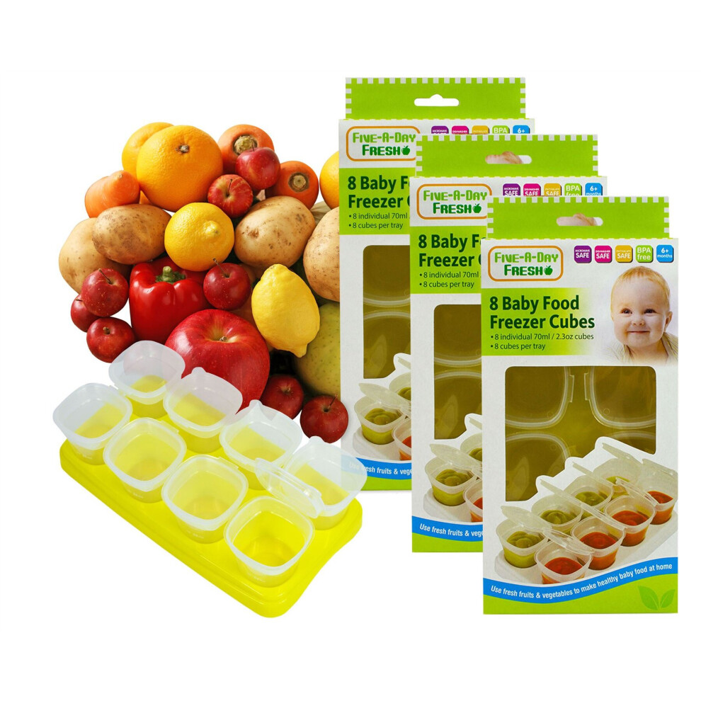 Baby Weaning Food Pots Freezer Tubs Stacking Tray Cubes Containers Five-A-Day Fresh