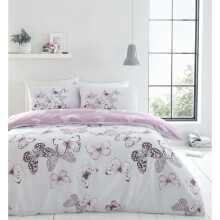 Catherine Lansfield Scatter Butterfly Duvet Set Single Heather Pink White Girly