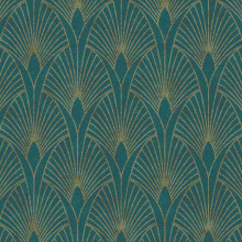 A.S Creation Art Deco Fan Teal Metallic Gold Wallpaper Textured Vinyl