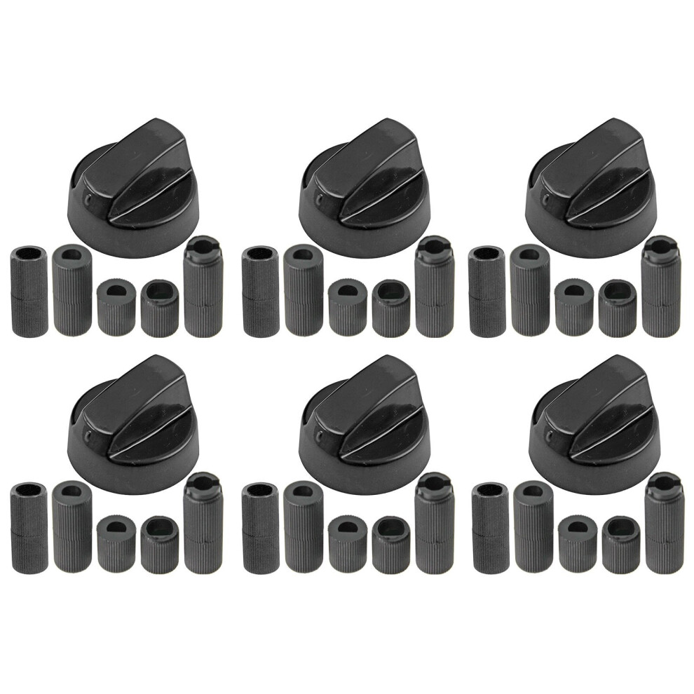 UNIVERSAL Black CONTROL KNOB & ADAPTORS for CANDY Cooker Oven Hob x 6