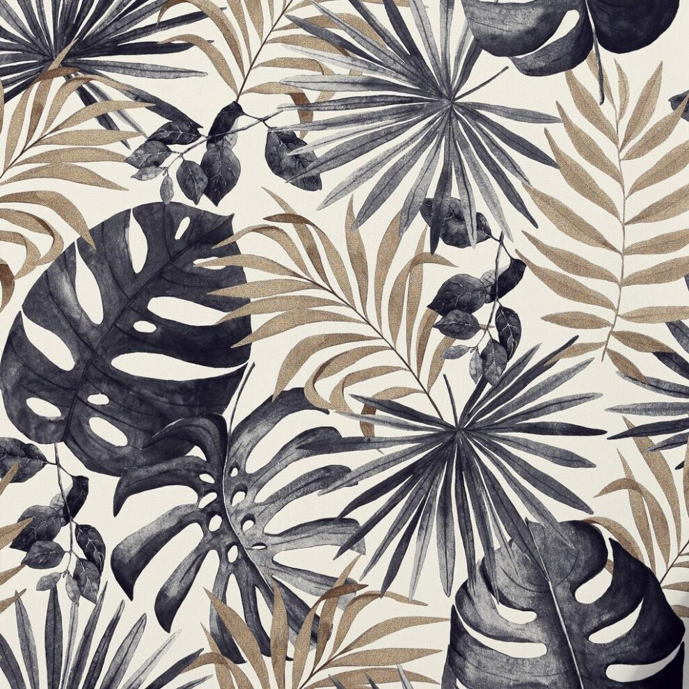 Arthouse Jungle Wall Wallpaper Palm Leaves Tropical Leaf Foil Metallic Textured Vinyl Black/Gold