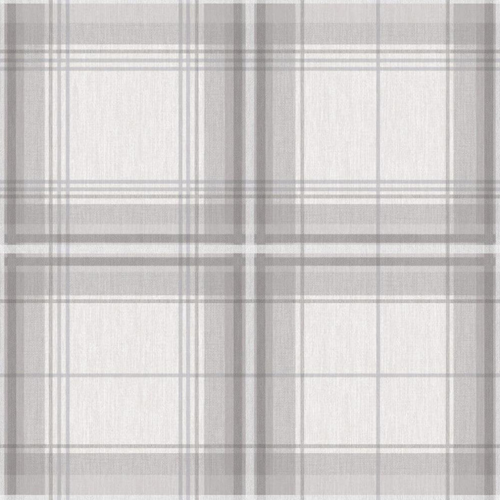 Arthouse Plaid Check Tartan Wallpaper Chequed Woven Linen Effect Grey/White