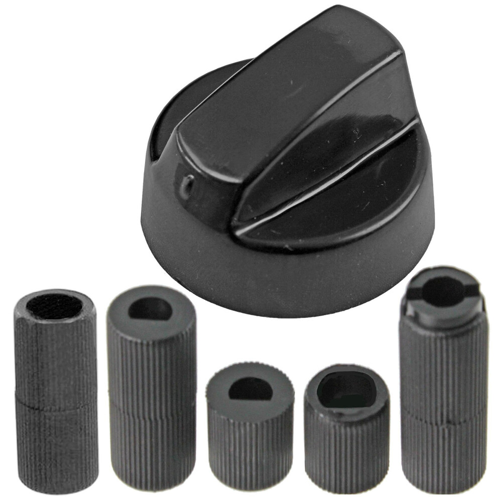 Spares2go Universal Cooker Oven Hob Control Knob & Adaptors Black