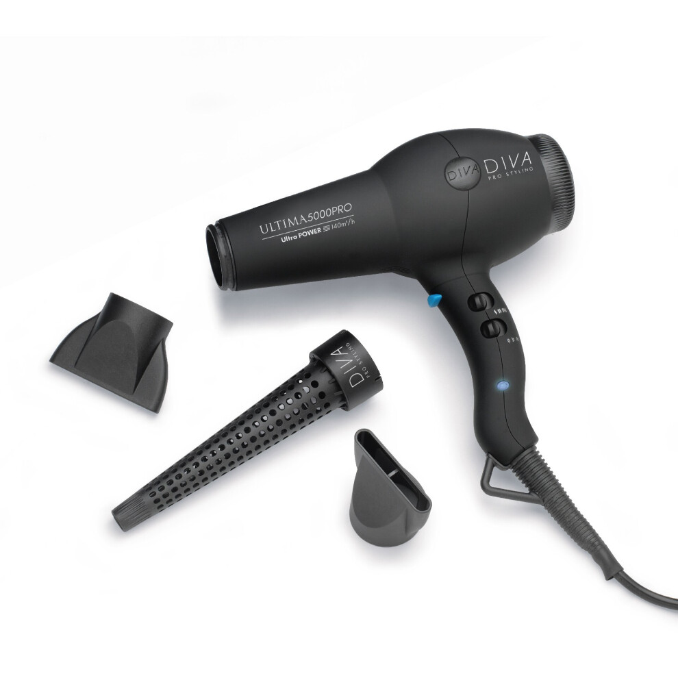 Diva Ultima 5000 Pro Hairdryer + Free Air Styling Wand Black