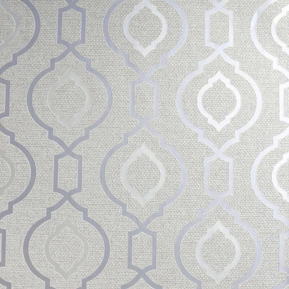 Calico Trellis Neutral Wallpaper Cream Silver Glitter Embossed Textured Vinyl