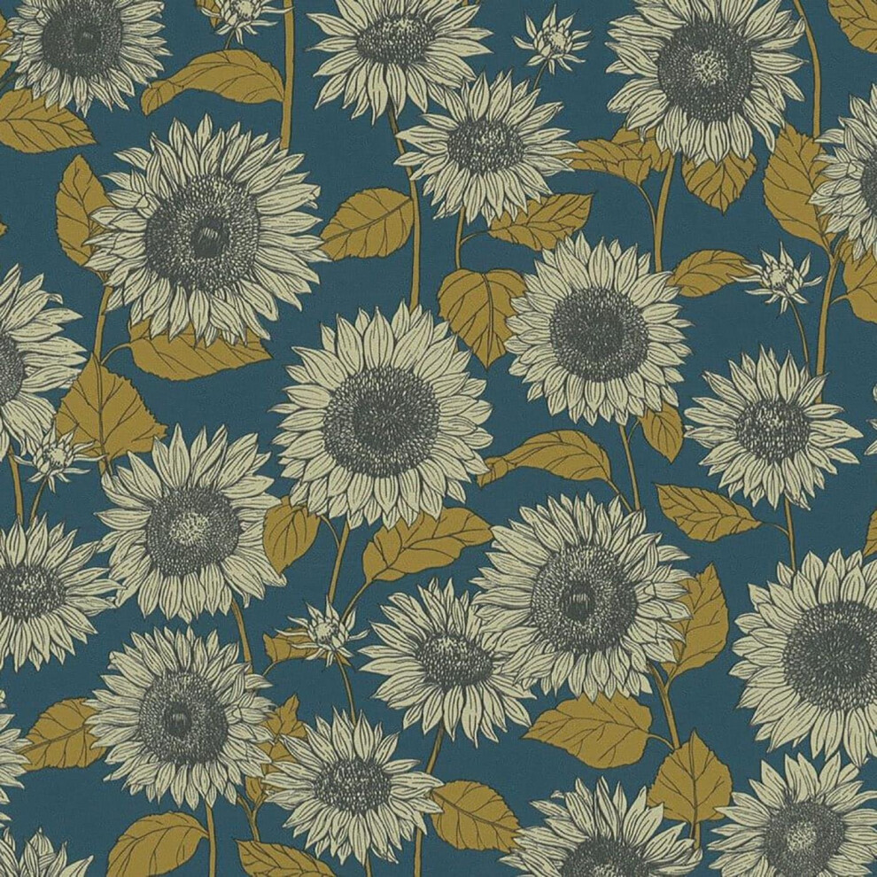 Floral Sunflower Wallpaper A.S Creation Blue Navy Yellow Cream Textured Vinyl