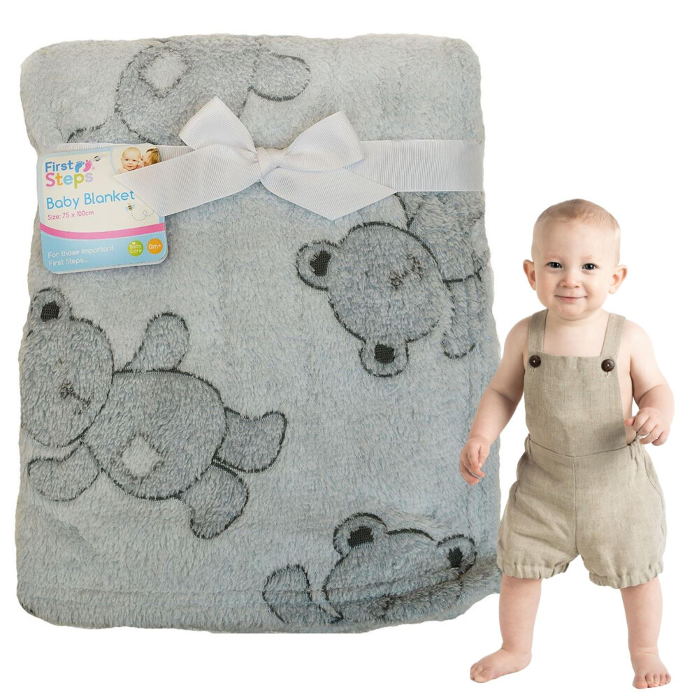 Super Soft Baby Boy Girl Newborn Fleece Blanket Throw Grey Teddy 75x100cm