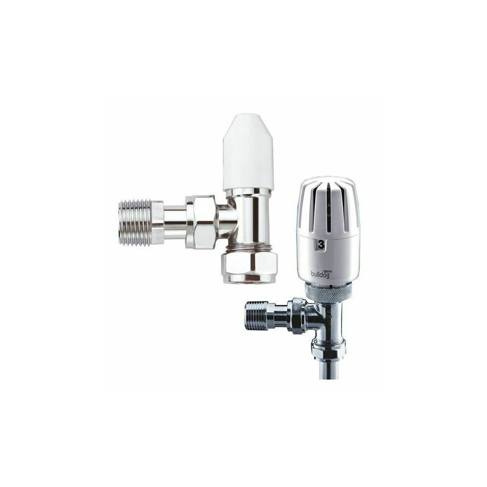 Pegler Bulldog 8/10mm Angled TRV Thermostatic Radiator Valve & Lockshield