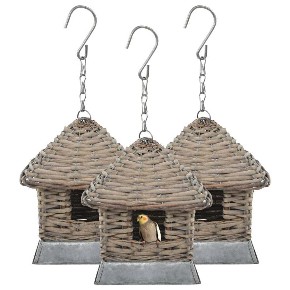 vidaXL 3x Bird Houses Wicker Real Rattan Garden Nesting Box Aviary Hut Shelter