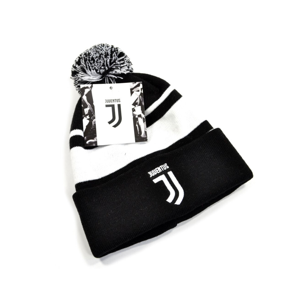 Juventus Fc Juventus Bronx Turn Up Bobble Ski Hat Black White White,Black